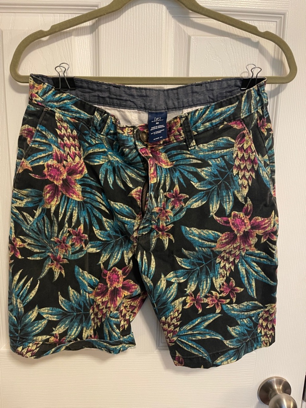 George Black Shorts with Teal and Pink Tropical Print